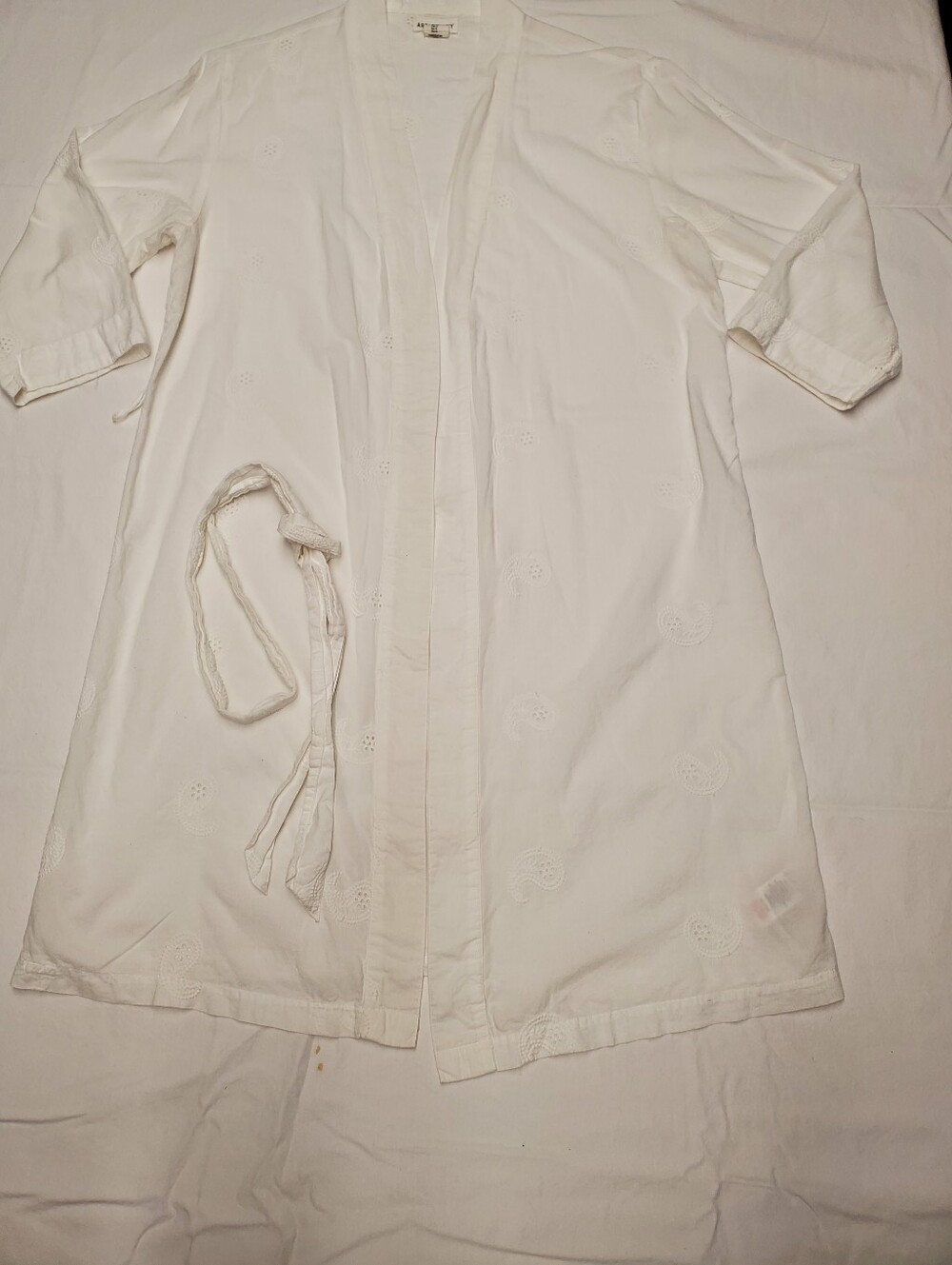 Artisan NY Women's S White Cotton Eyelet Kimono Duster Tie Belt India